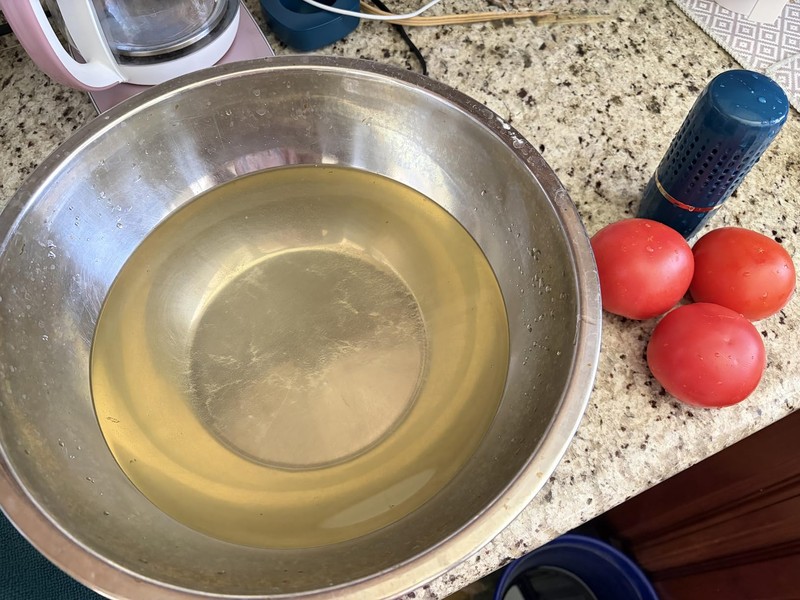 dirty water in bowl after cleaning tomatoes with PurePod